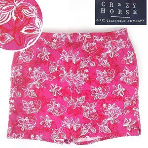 Crazy Horse Pink Floral Skort Liz Claiborne Miniskirt Shorts Pockets Size 16